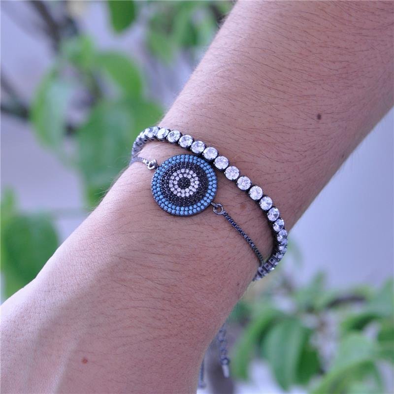 PULSEIRA DE MANDALA GRAFITE CRAVEJADA EM ZIRCÔNIA