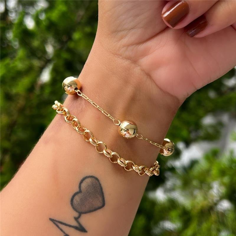 PULSEIRA ELO PORTUGUÊS 6MM FOLHEADO OURO