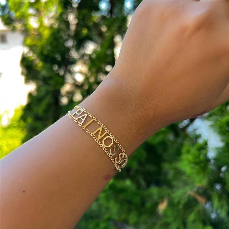 PULSEIRA PAI NOSSO FOLHEADO OURO