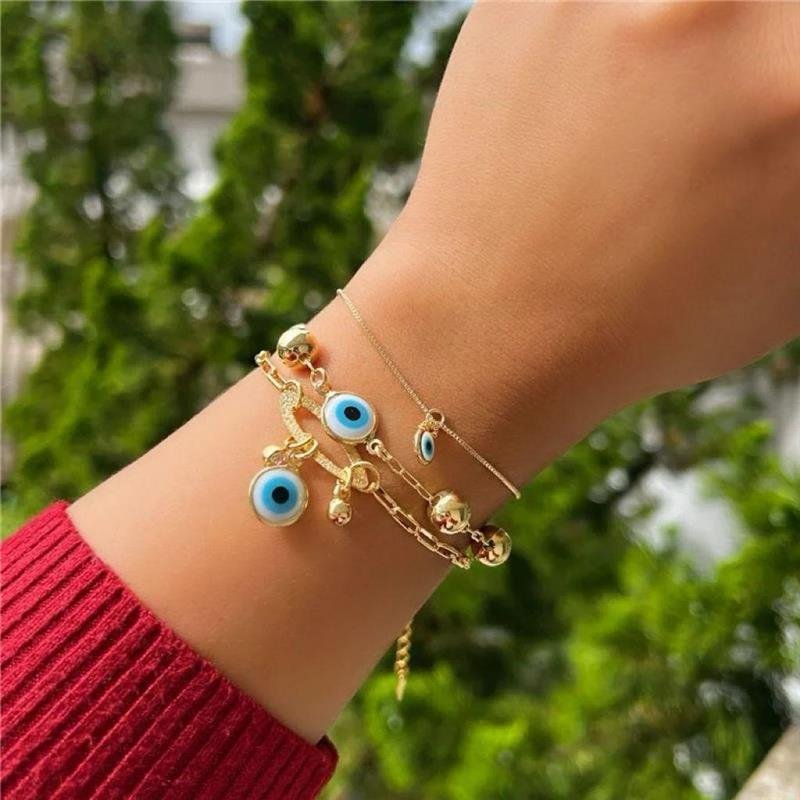 PULSEIRA OLHO GREGO FOLHEADO OURO