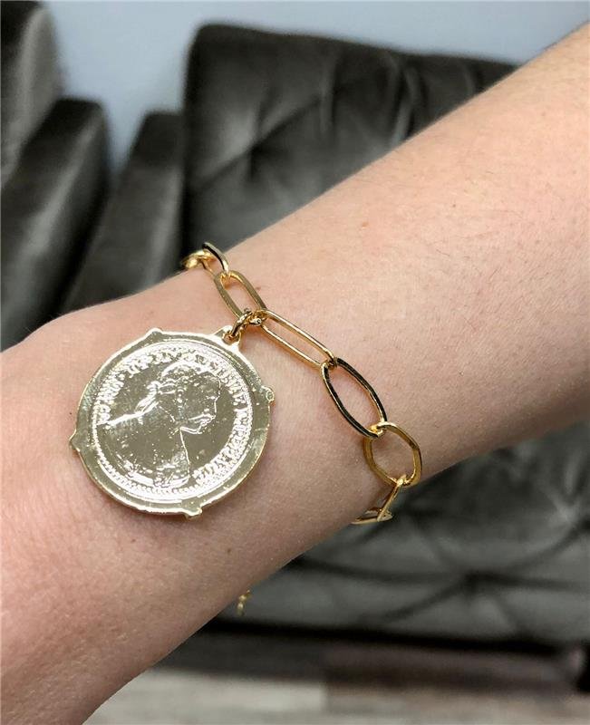 PULSEIRA CARTIER MEDALHA DOLLAR FOLHEADO OURO