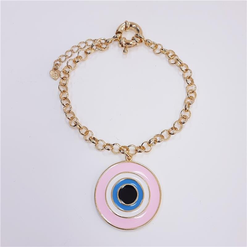PULSEIRA ELO PORTUGUÊS OLHO GREGO FOLHEADO OURO