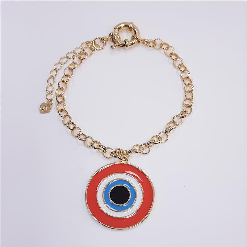 PULSEIRA ELO PORTUGUÊS OLHO GREGO FOLHEADO OURO