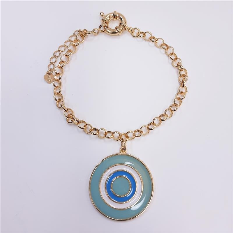 PULSEIRA ELO PORTUGUÊS OLHO GREGO FOLHEADO OURO