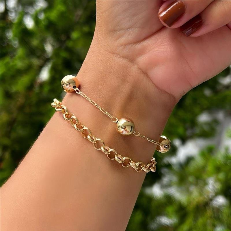 PULSEIRA 4 BOLAS 10MM FOLHEADO A OURO