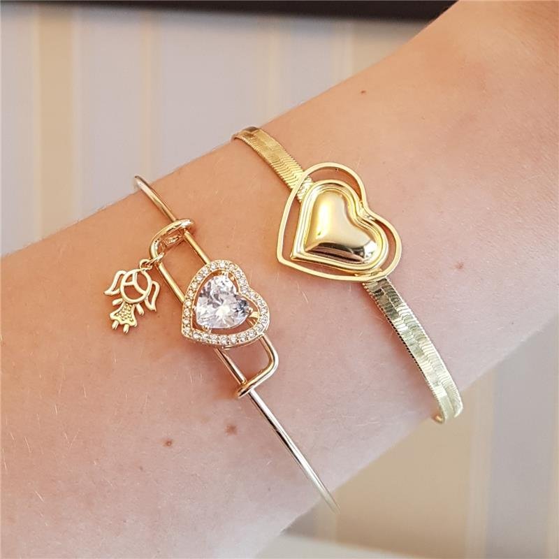 PULSEIRA MALHA 4MM COM CORAÇÃO LISO FOLH OURO