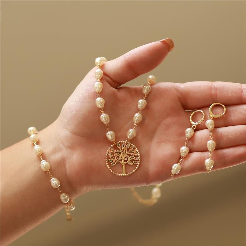 PULSEIRA PÉROLAS DE ÁGUA DOCE FOLH. OURO