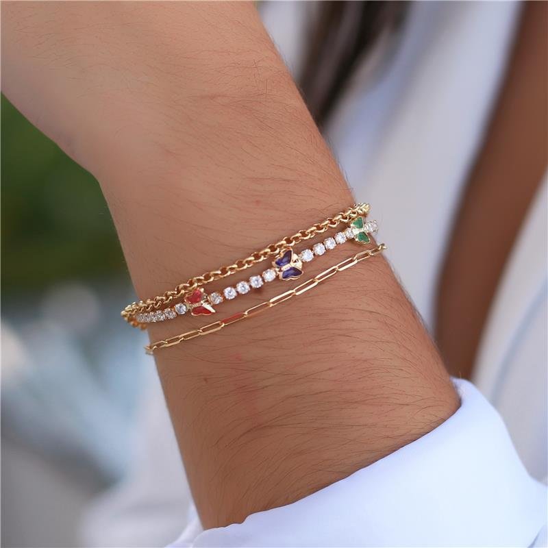 PULSEIRA RIVIERA COM BORBOLETAS FOLH. OURO