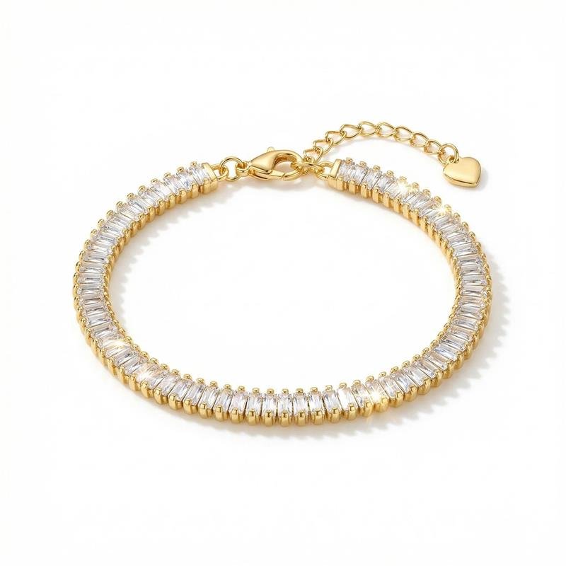 PULSEIRA RIVIERA BAGUETE BANHADO OURO - CRISTAL