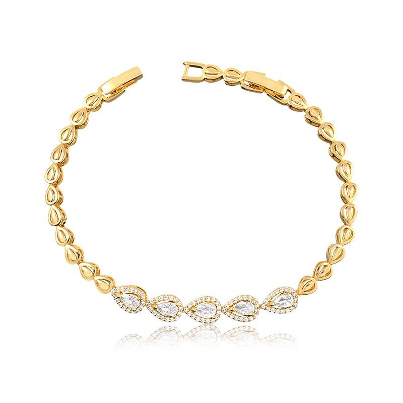 PULSEIRA CRAVEJADA GOTAS BANHADO OURO - CRISTAL