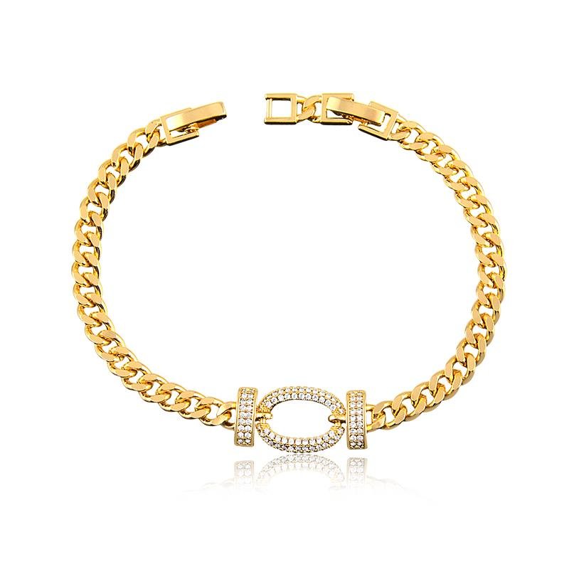 PULSEIRA ELO CRAVEJADO BANHADO OURO - CRISTAL