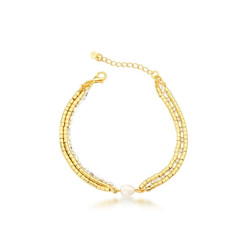PULSEIRA TRIPLA ÁGUA DOCE BANHADO PRATA/OURO - .