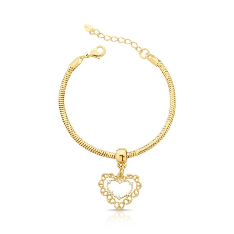 PULSEIRA CORAÇÃO BANHADO OURO - CRISTAL