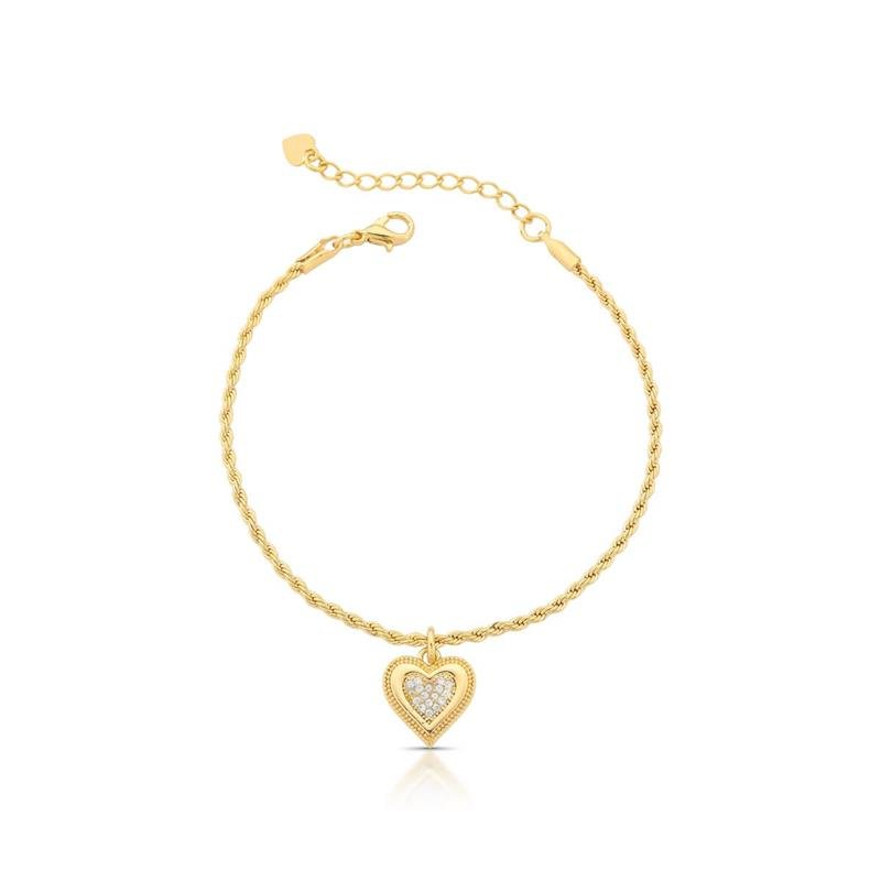 PULSEIRA CORAÇÃO CRAVEJADO BANHADO OURO - CRISTAL