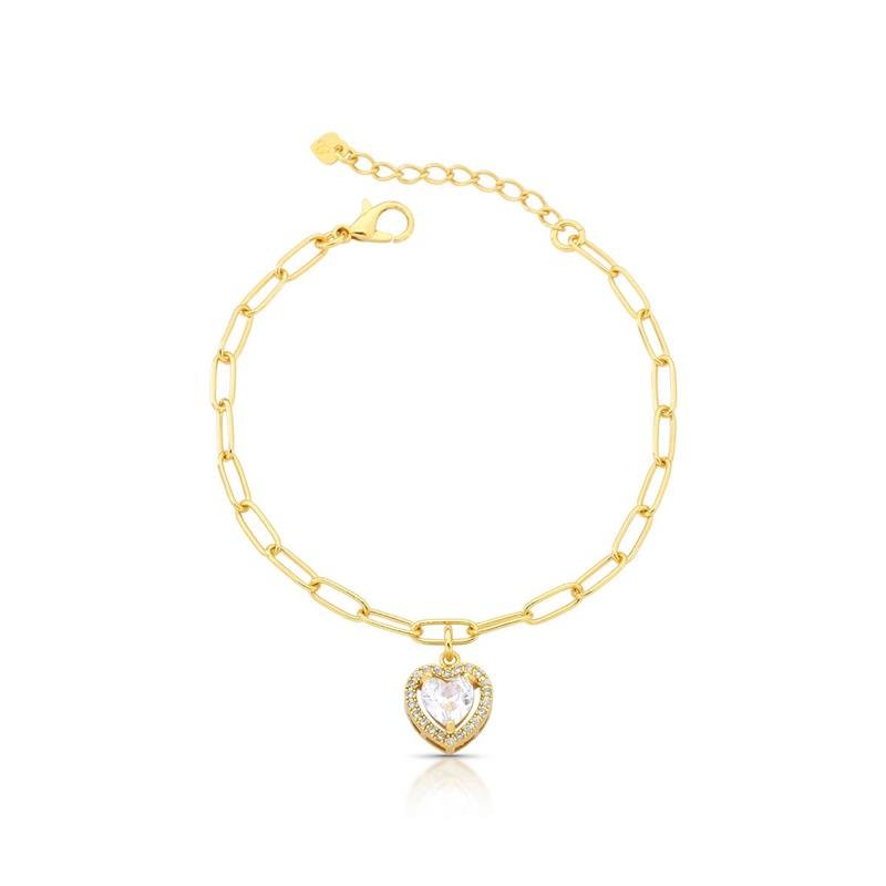 PULSEIRA CORAÇÃO BANHADO OURO - CRISTAL