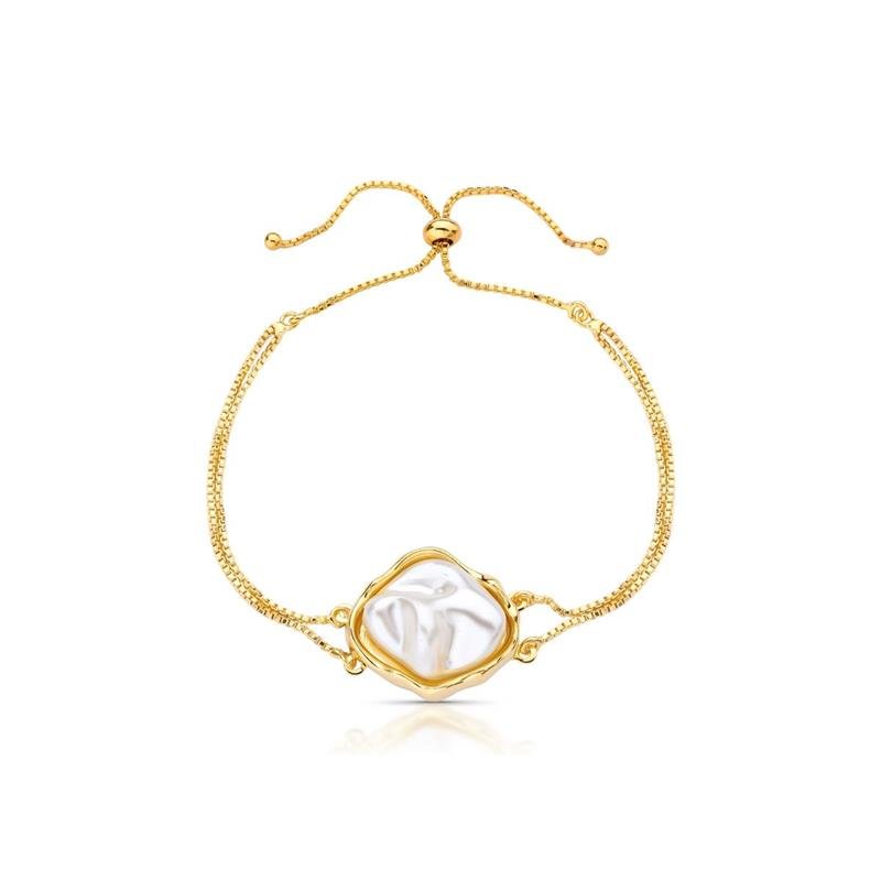 PULSEIRA PÉROLA AMASSADA BANHADO OURO - .