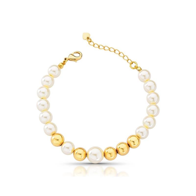 PULSEIRA PÉROLAS/ESFERAS BANHADO OURO - .