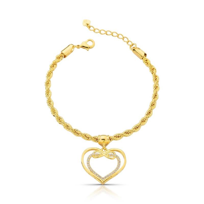 PULSEIRA CORAÇÃO BANHADO OURO - CRISTAL