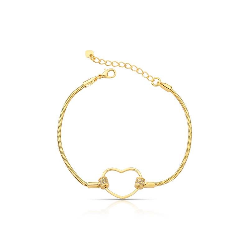 PULSEIRA CORAÇÃO BANHADO OURO - CRISTAL