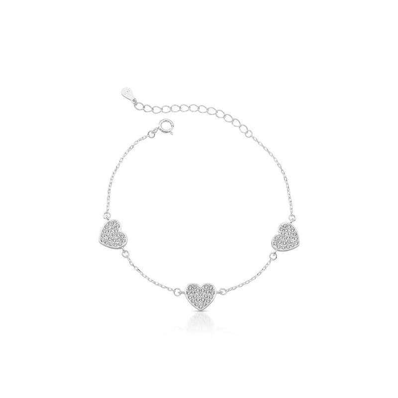 PULSEIRA CORAÇÕES CRAVEJADOS PRATA 925 - CRISTAL