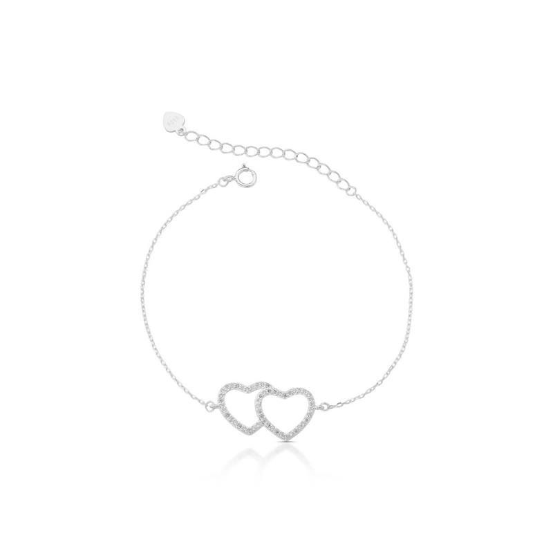 PULSEIRA DUO CORAÇÃO PRATA 925 - CRISTAL