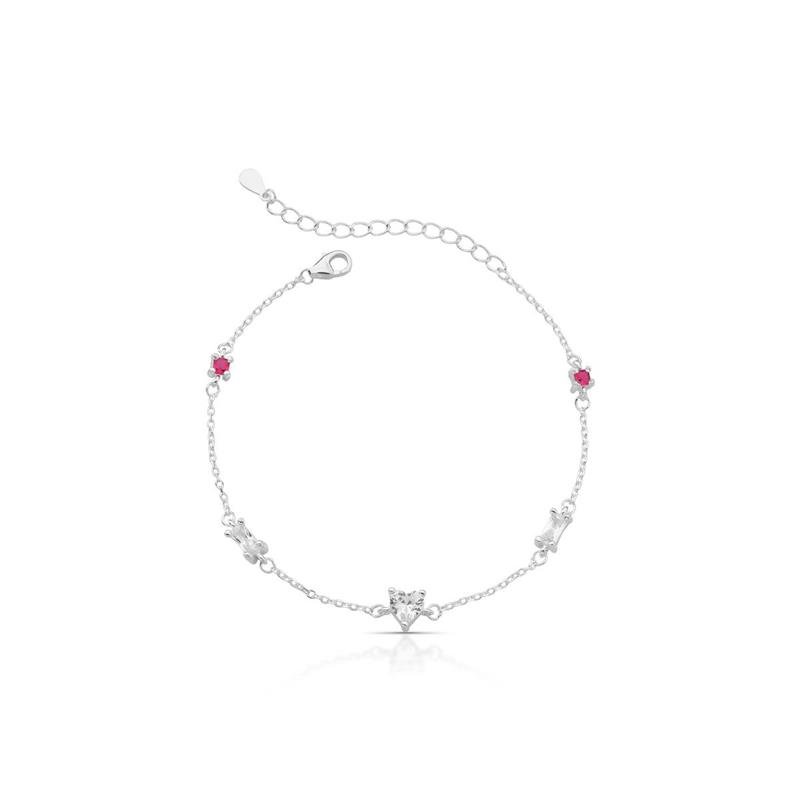 PULSEIRA CORAÇÃOZINHO PRATA 925 - ROSA/CRISTAL