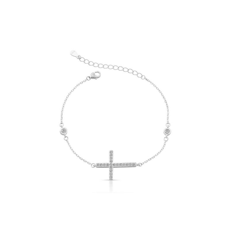 PULSEIRA CRUZ CRAVEJADAPRATA 925 - CRISTAL