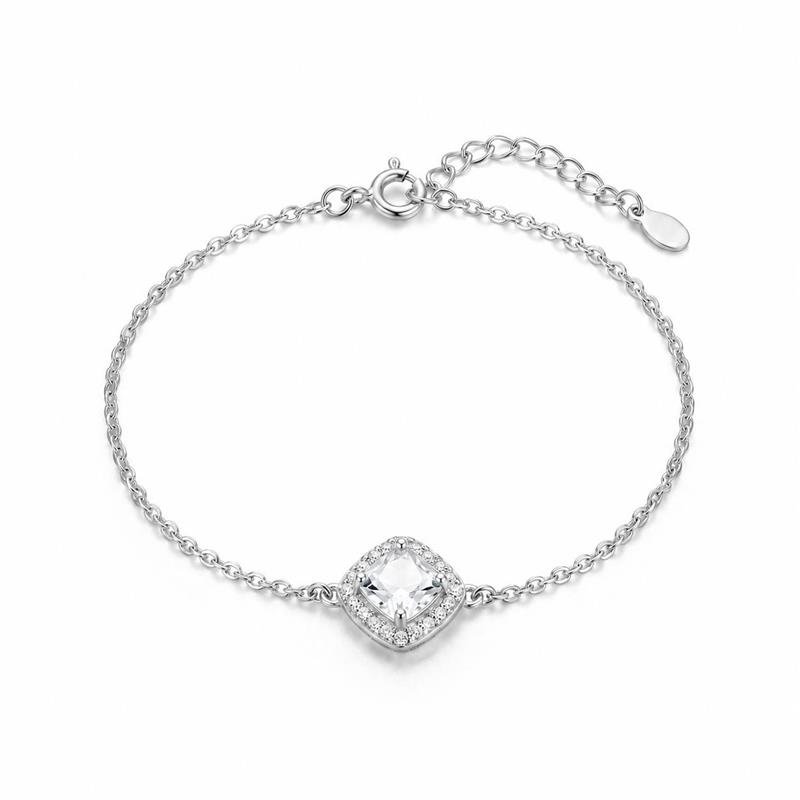 PULSEIRA QUADRADO CRAVEJADO PRATA 925 - CRISTAL