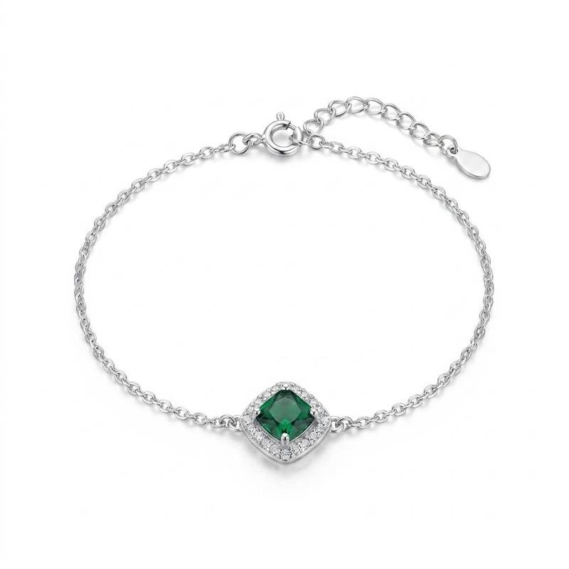 PULSEIRA QUADRADO CRAVEJADO PRATA 925 - VERDE/CRISTAL