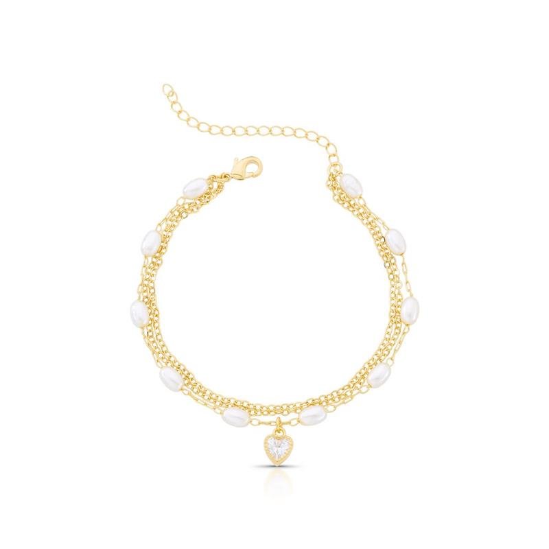 PULSEIRA CORAÇÃO ZIRCONIA BANHADO OURO - CRISTAL