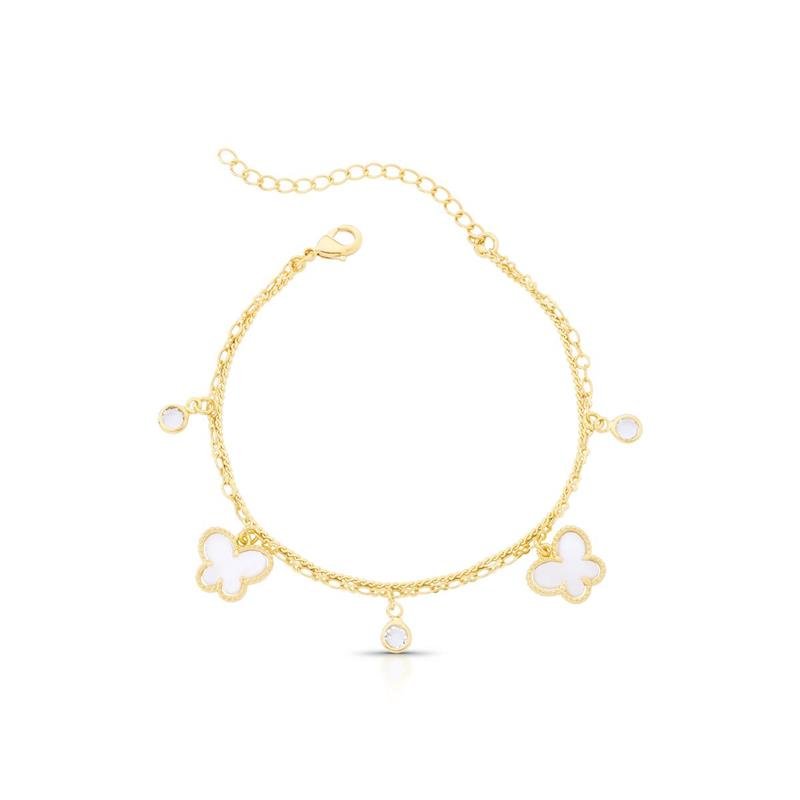 PULSEIRA BORBOLETAS BANHADO OURO - BRANCO LEITOSO