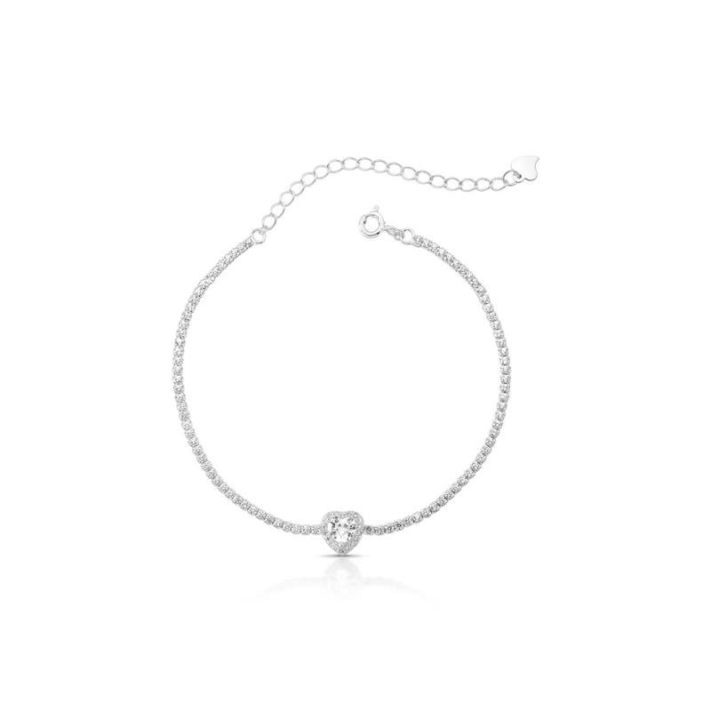 PULSEIRA RIVIERA CORAÇÃO PRATA 925 - CRISTAL