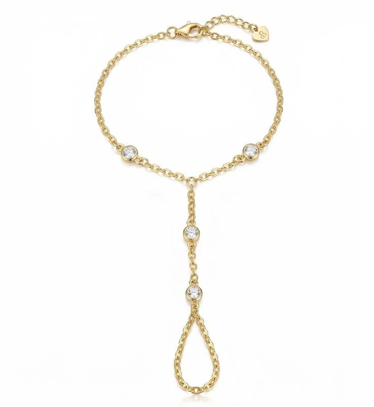 PULSEIRA HAND CHAIN PONTOS DE LUZ BANHADO OURO - CRISTAL