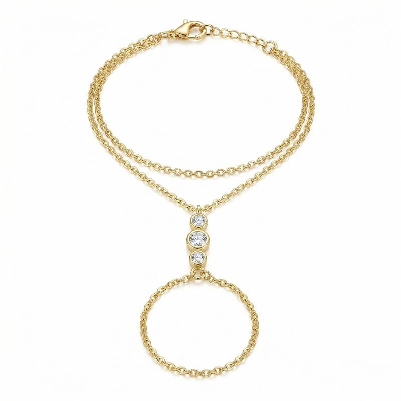 PULSEIRA HAND CHAIN ZIRCONIAS BANHADO OURO - CRISTAL