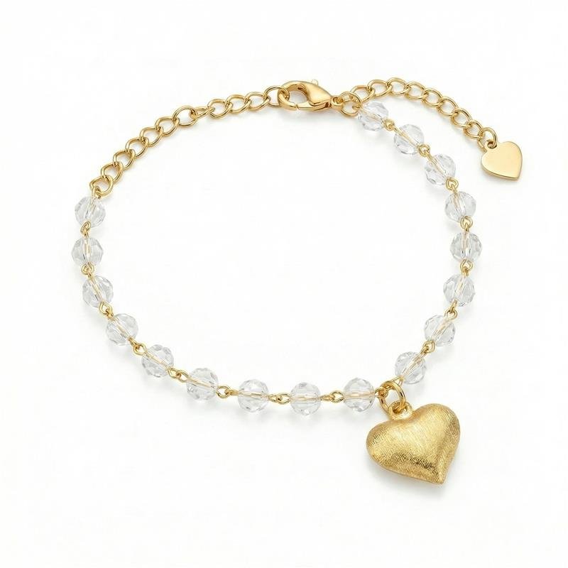 PULSEIRA CORAÇÃO BANHADO OURO - CRISTAL