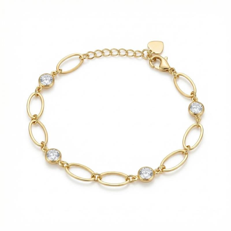 PULSEIRA ELOS BANHADO OURO - CRISTAL