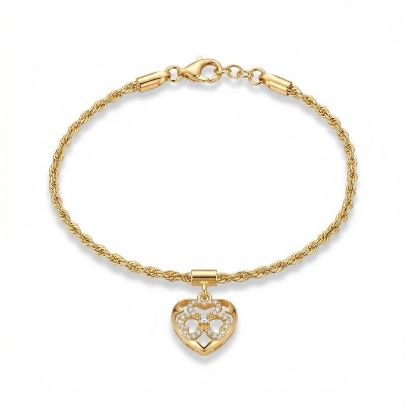 PULSEIRA CORAÇÃO BANHADO OURO - CRISTAL