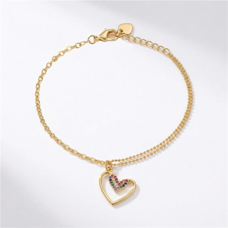 PULSEIRA CORAÇÃO CRAVEJADO BANHADO OURO - COLORIDO