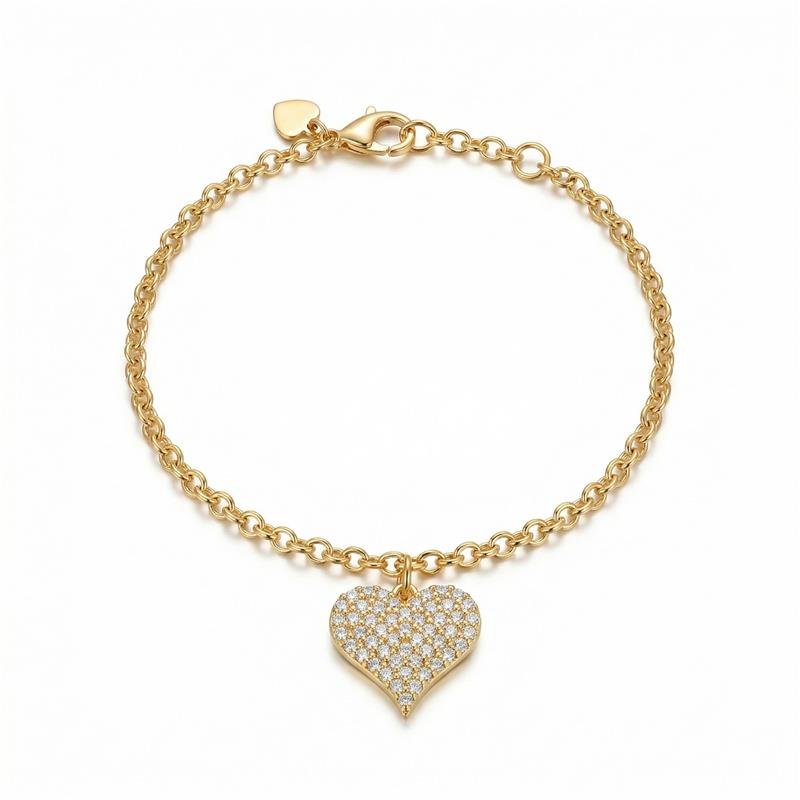 PULSEIRA CORAÇÃO CRAVEJADO BANHADO OURO - CRISTAL