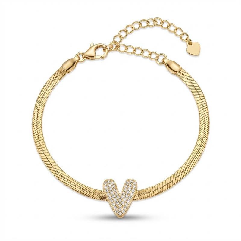 PULSEIRA FITA CORAÇÃO CRAVEJADO BANHADO OURO - CRISTAL