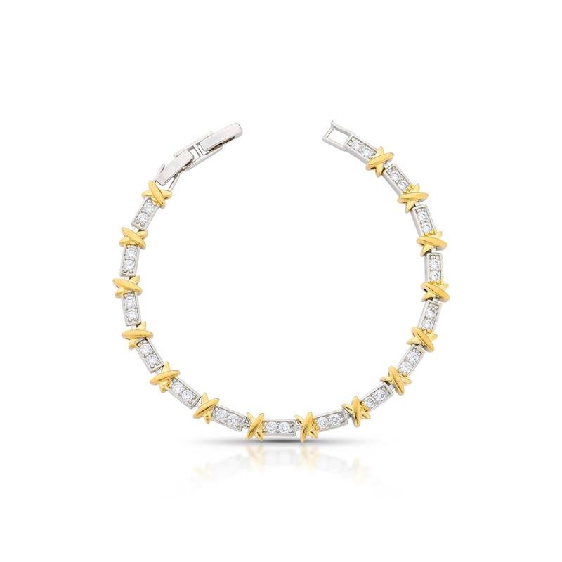 PULSEIRA CRAVEJADA BANHADO RÓDIO/OURO - CRISTAL