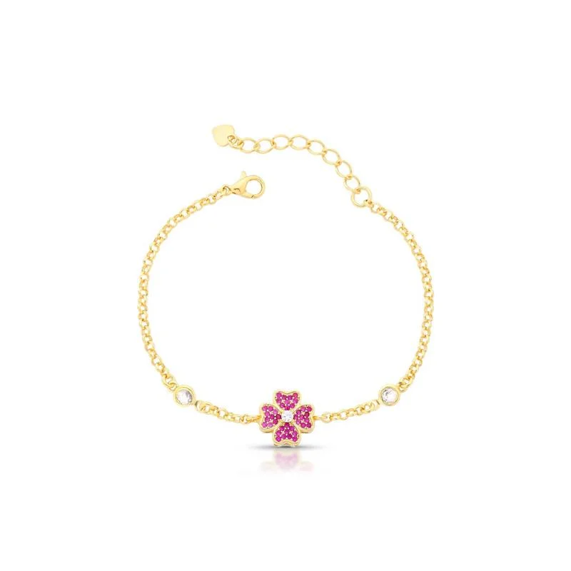 PULSEIRA TREVO BANHADO OURO - ROSA/CRISTAL