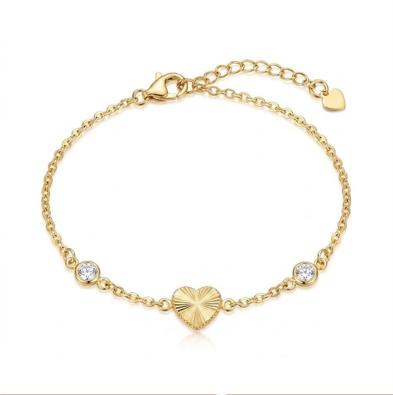 PULSEIRA CORAÇÃO BANHADO OURO - CRISTAL
