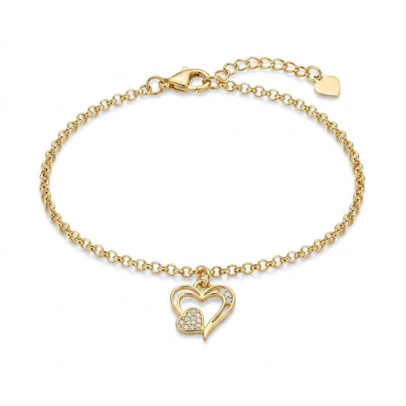 PULSEIRA CORAÇÃO CRAVEJADO BANHADO OURO - CRISTAL