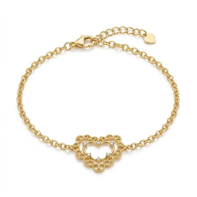 PULSEIRA CORAÇÃO BANHADO OURO - CRISTAL