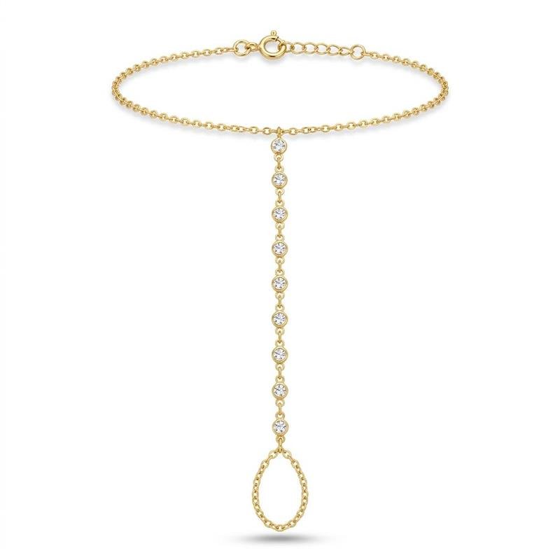 PULSEIRA HAND CHAIN PONTOS DE LUZ BANHADO OURO - CRISTAL