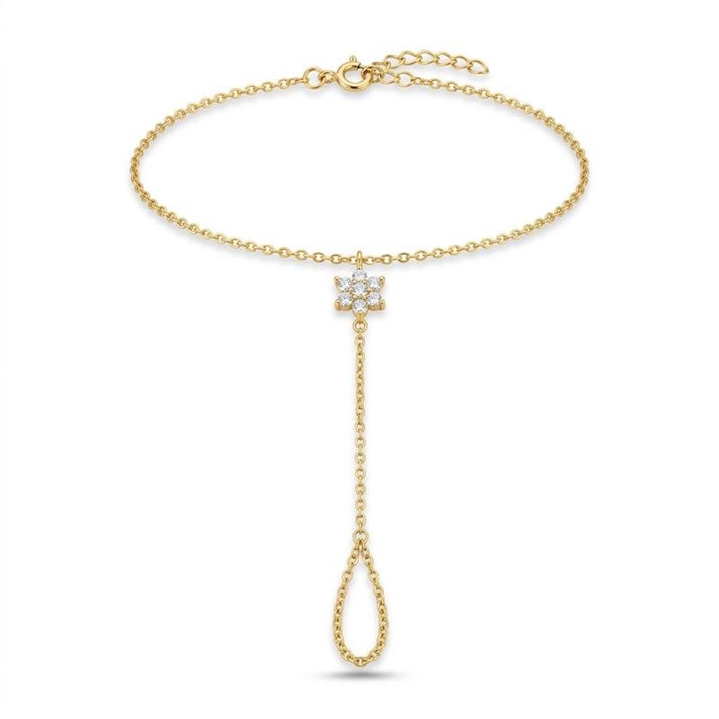 PULSEIRA HAND CHAIN FLOR BANHADO OURO - CRISTAL