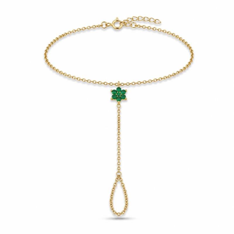PULSEIRA HAND CHAIN FLOR BANHADO OURO - VERDE