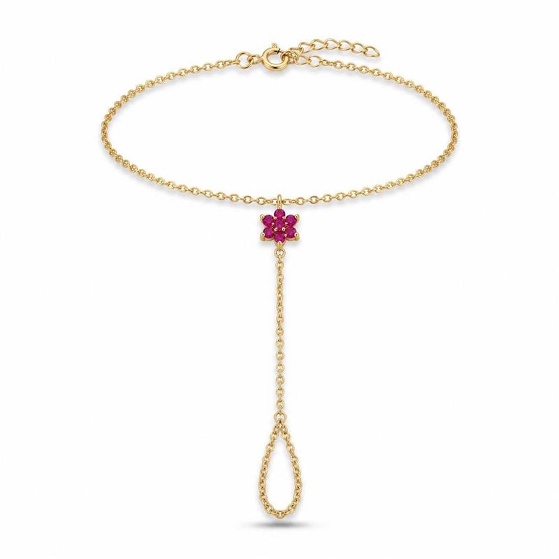 PULSEIRA HAND CHAIN FLOR BANHADO OURO - ROSA
