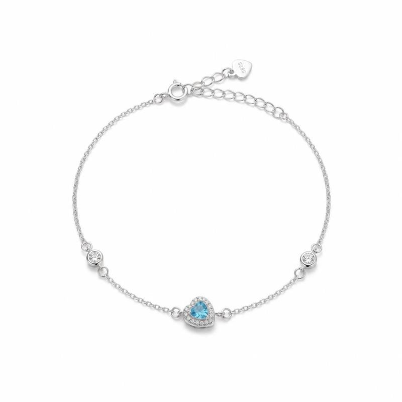 PULSEIRA CORAÇÃO CRAVEJADO PRATA 925 - AZUL